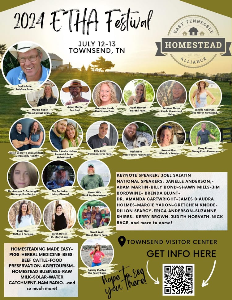 First Annual East Tennessee Homestead Alliance Festival                            July 12-13, 2024